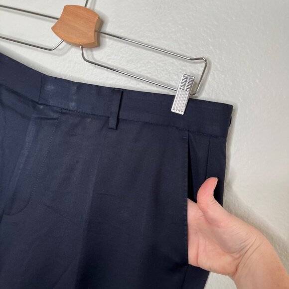 Hugo Boss Mens Navy Blue Virgin Wool Dress Suit Pants Size 36R - Picture 5 of 14